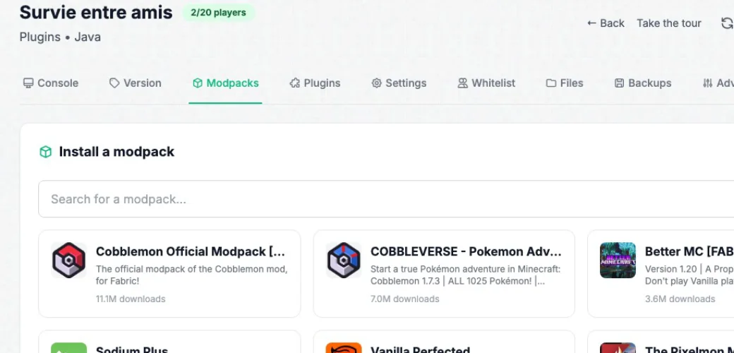 Modpack installation